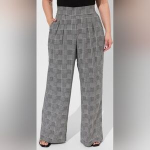 Torrid Wide Leg Studio Crepe High Rise Pant Black/White Houndstooth Size 20 NWOT